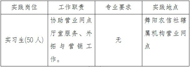 　2024年舞陽(yáng)縣大學(xué)生“返家鄉(xiāng)”暑期社會(huì)實(shí)踐招聘公告（舞陽(yáng)農(nóng)信社專版）